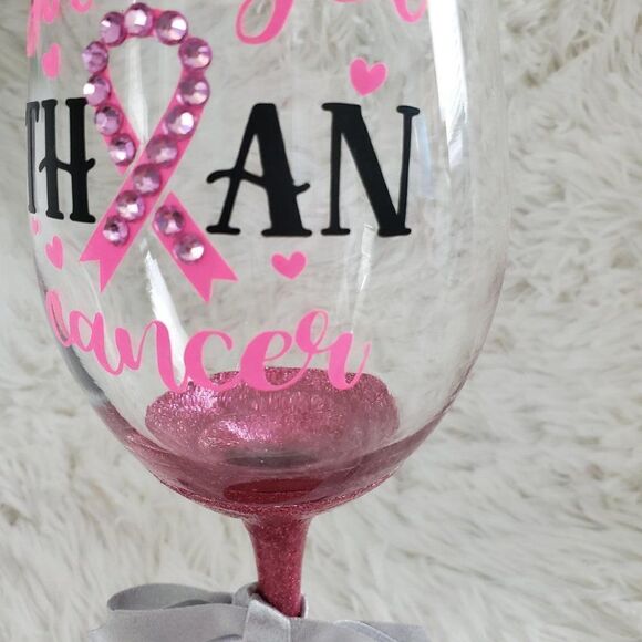 Breast Cancer Wine Glass, Pink Rhinestone Tumbler - Picture 3 of 8